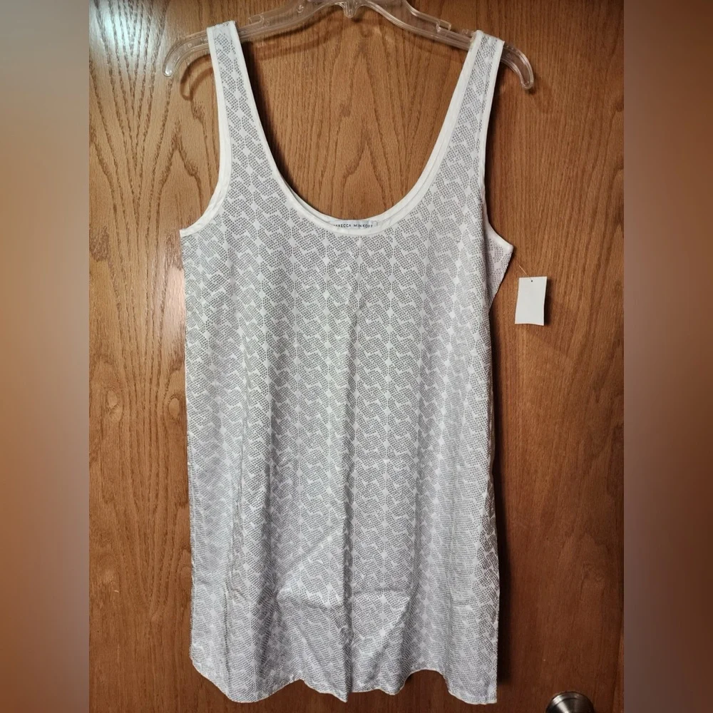 Rebecca Minkoff Silver Studded Mini Dress alabaster scoop neck embellishments S